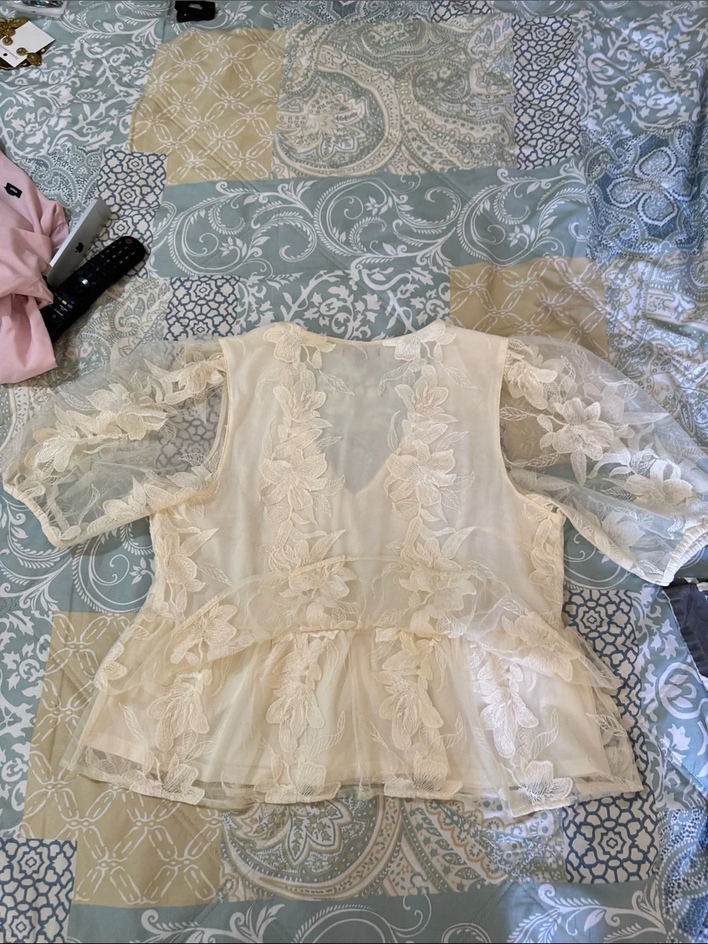 Express Cream Lace Ruffle V-Neck Blouse, USED - Picture 10 of 13